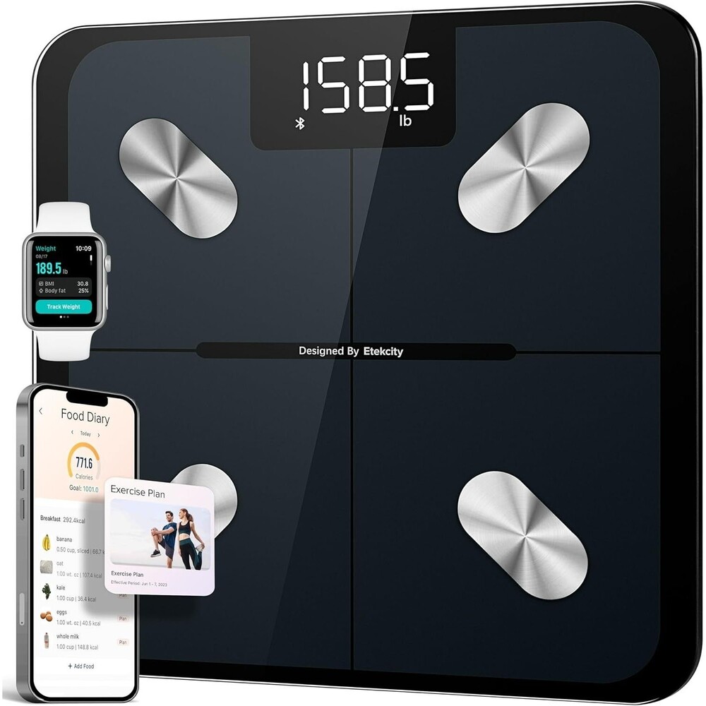 Etekcity Smart Scale Bluetooth Body Weight Black BMI Digital Scale LED 11x11 in